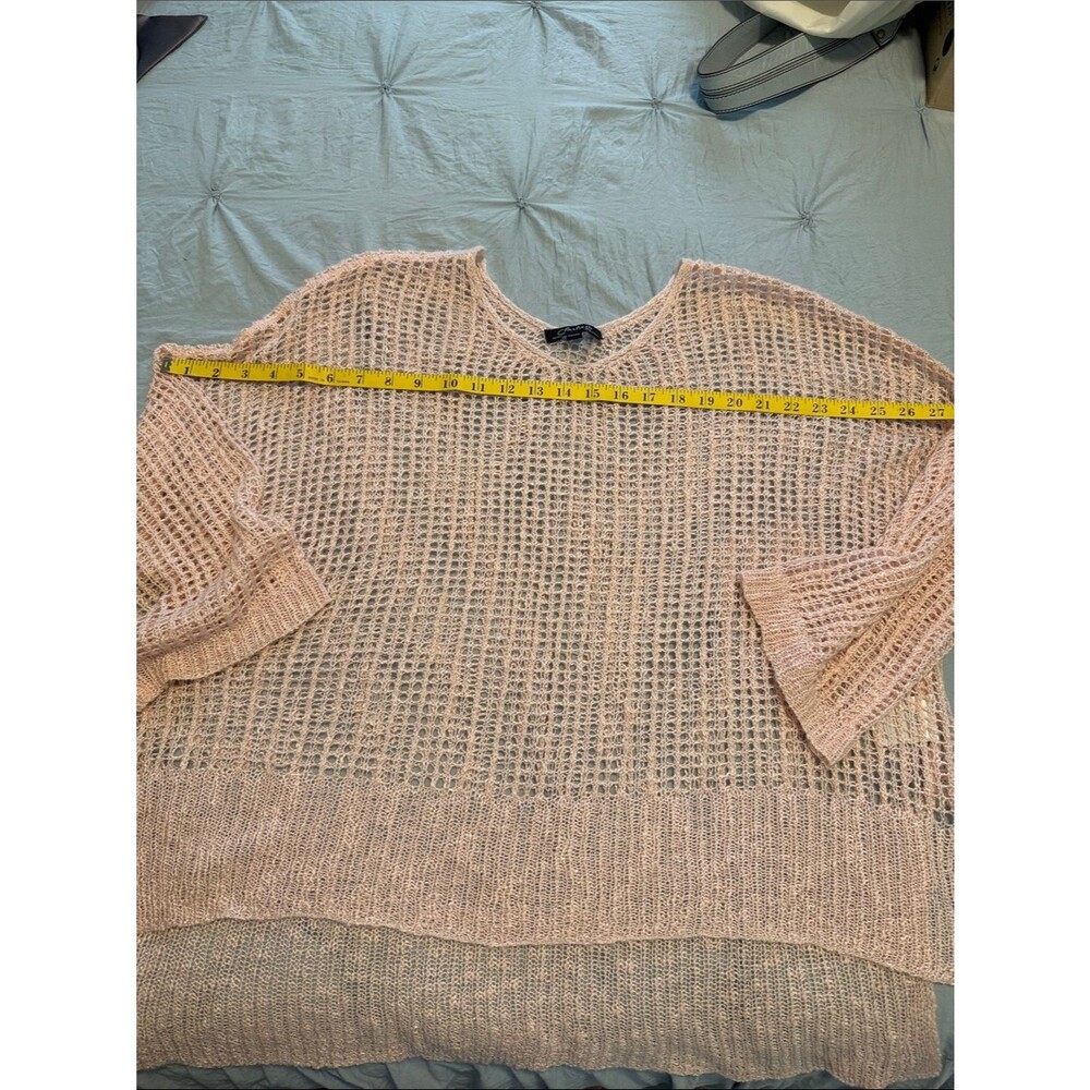 CHARLIE B Light Pink Open-Weave Crewneck Sweater